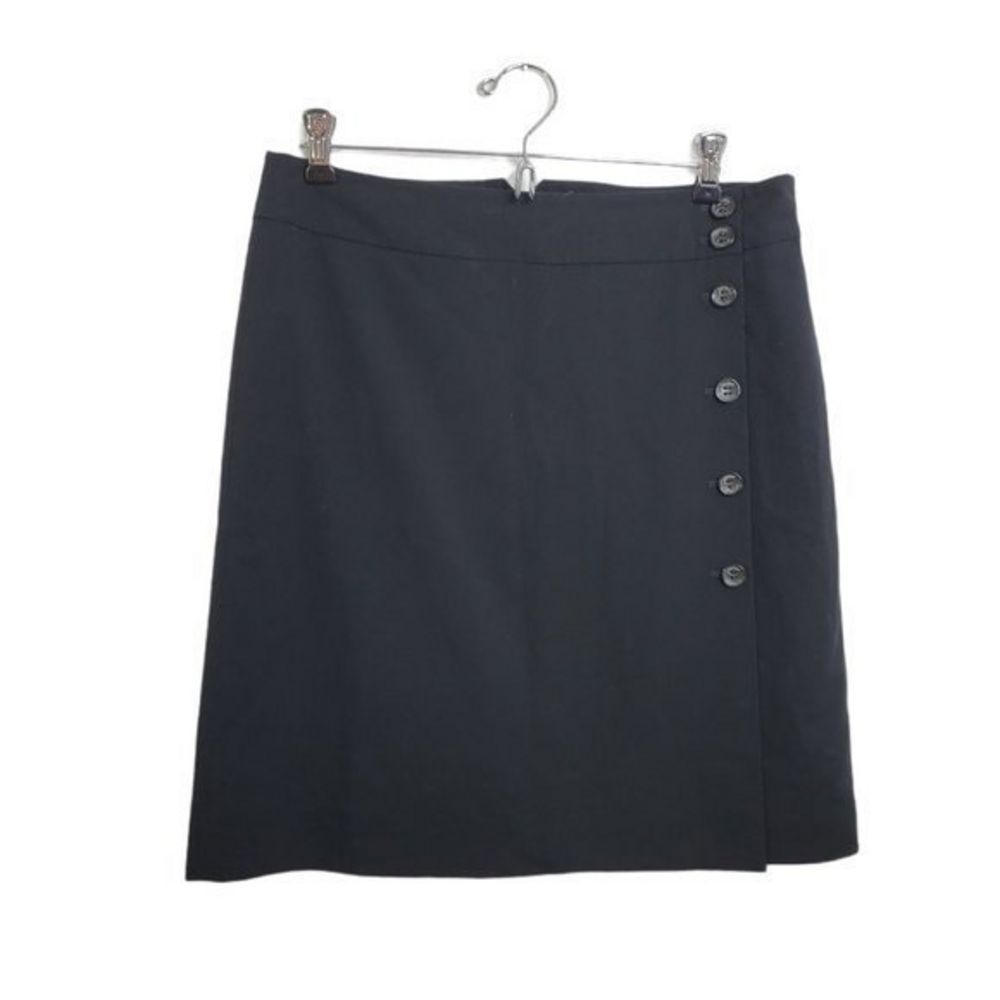Esprit Skirt L 14 Pencil Navy Blue Button Short A-line Faux Wrap Work Career